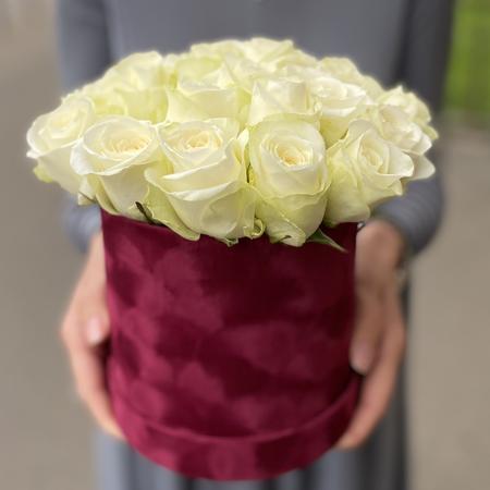 Букет "Шляпная коробка из 19  белых роз "Идеальное небо""